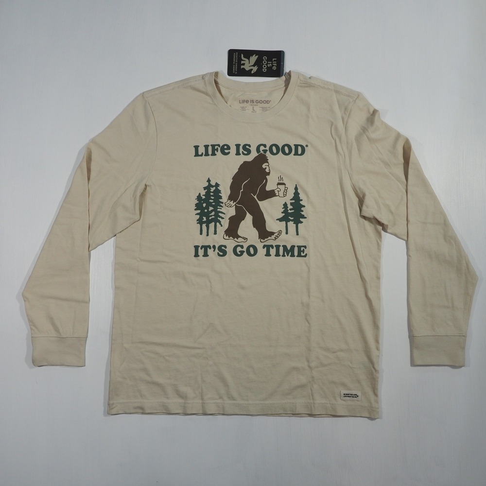 Life is Good Mens Large Putty Crusher Long Sleeve Shirt Bigfoot Sasquatch Coffee